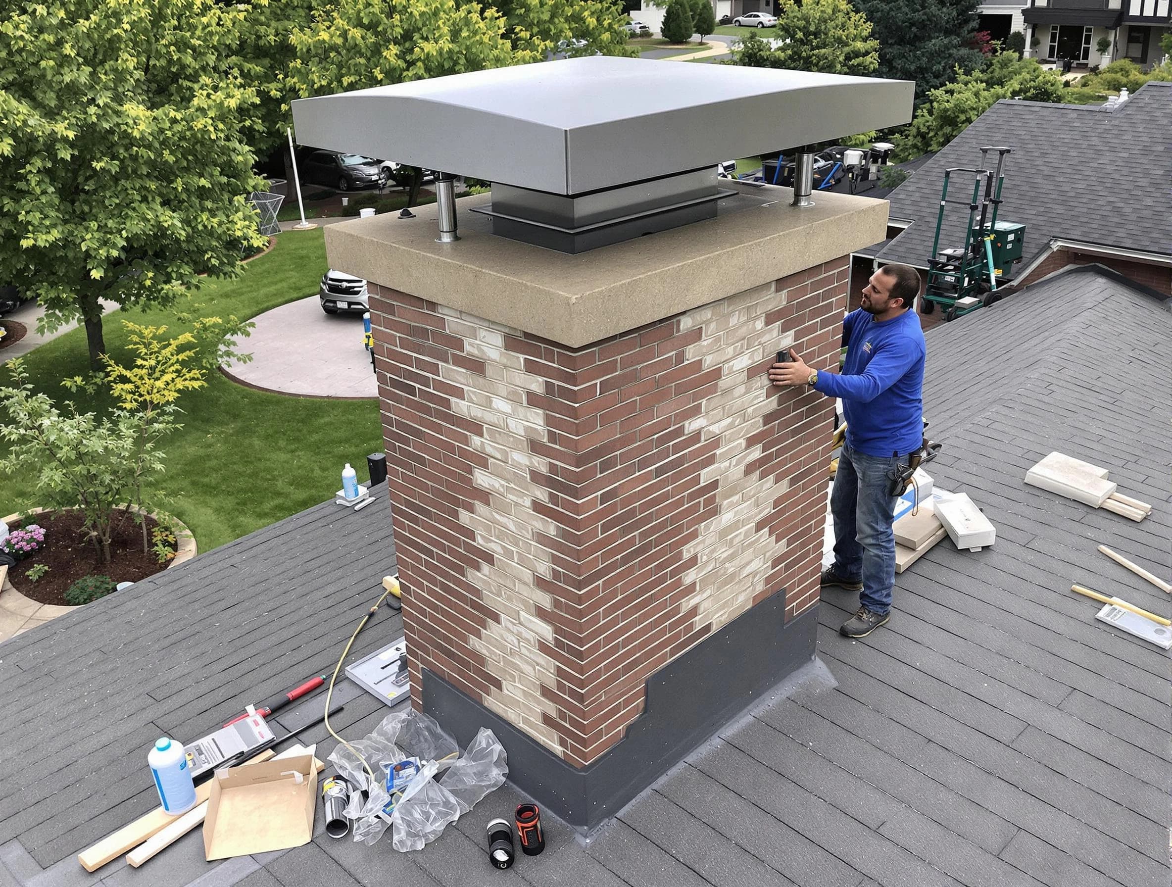 Framingham Chimney Sweep team working on a custom chimney remodel in Framingham, MA
