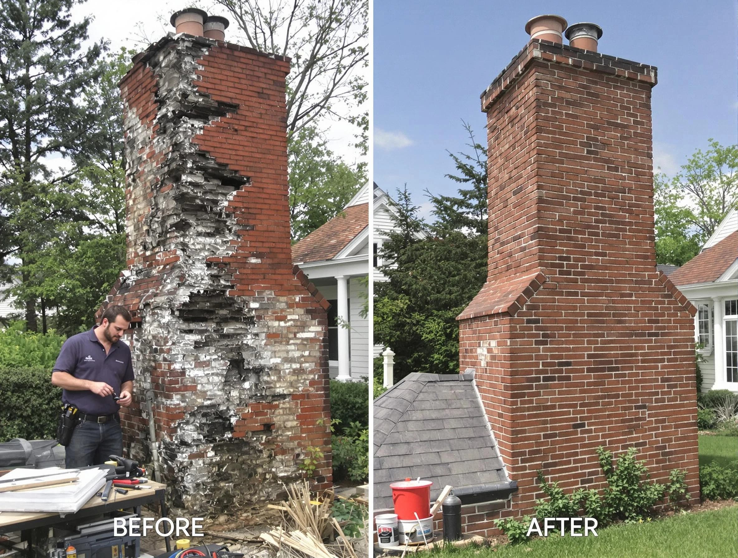 Framingham Chimney Sweep performing a full chimney restoration in Framingham, MA