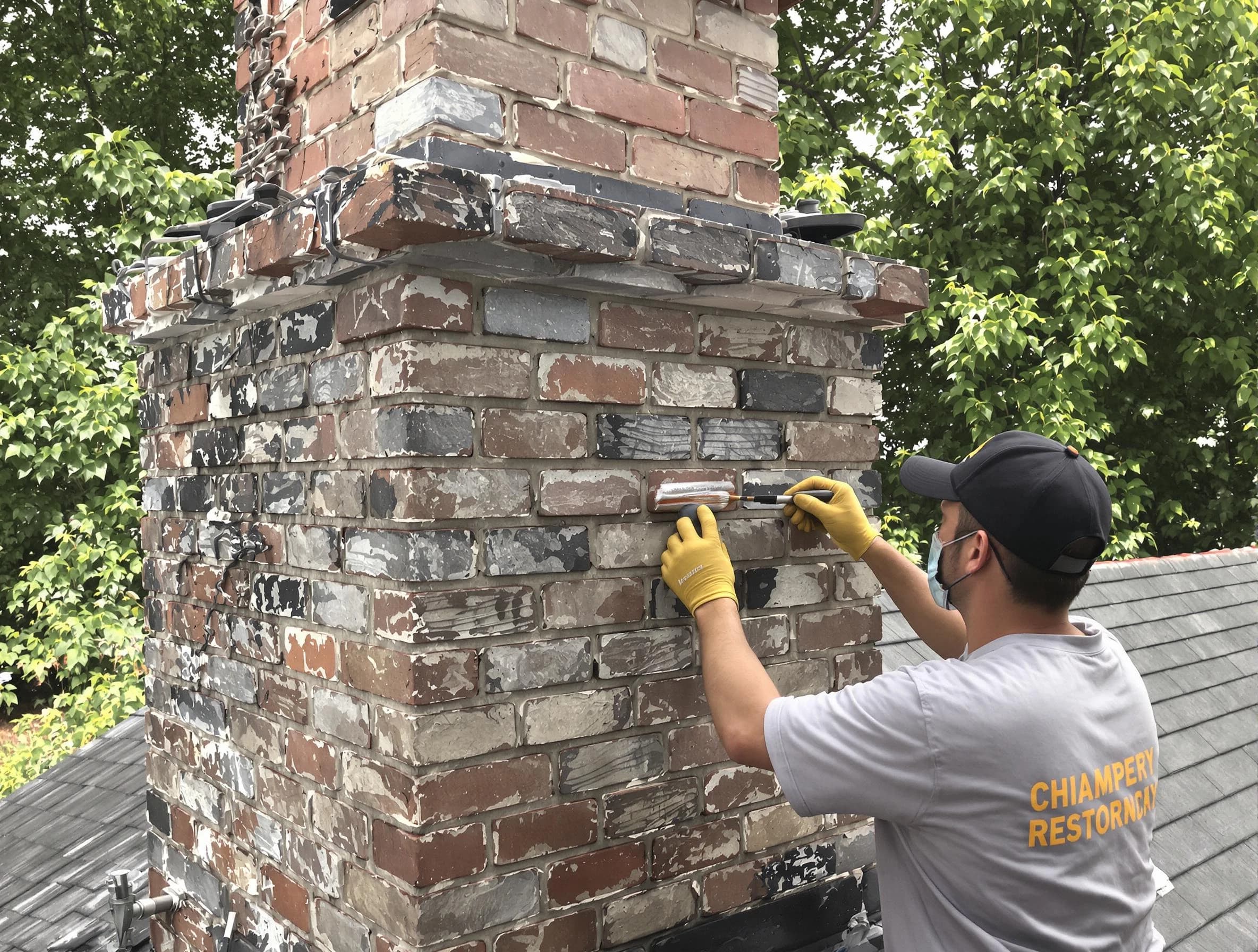 In-progress chimney restoration by Framingham Chimney Sweep in Framingham, MA