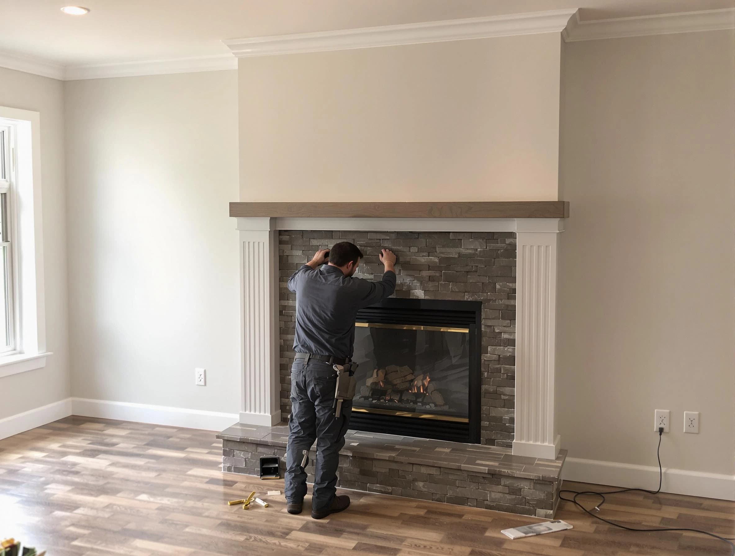 Framingham Chimney Sweep finishing a custom fireplace install in Framingham, MA