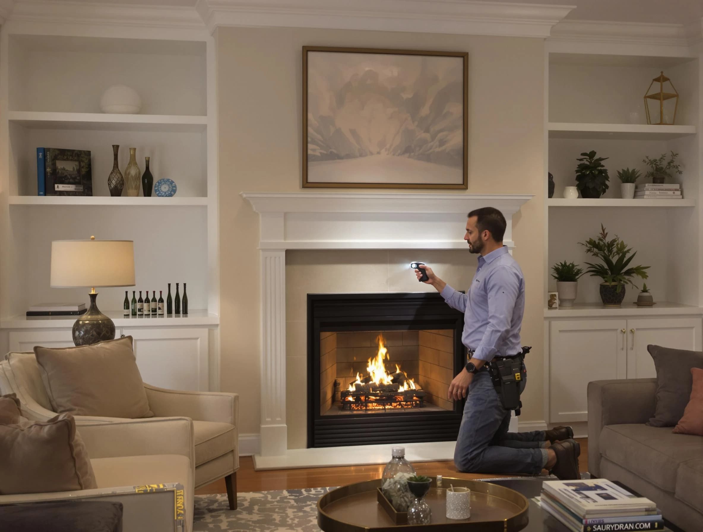 Framingham Chimney Sweep conducting a fireplace safety inspection in Framingham, MA