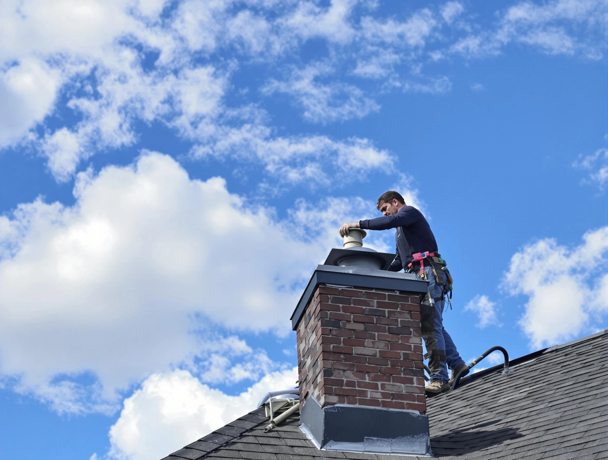 Framingham Chimney Sweep installing a sturdy chimney cap in Framingham, MA