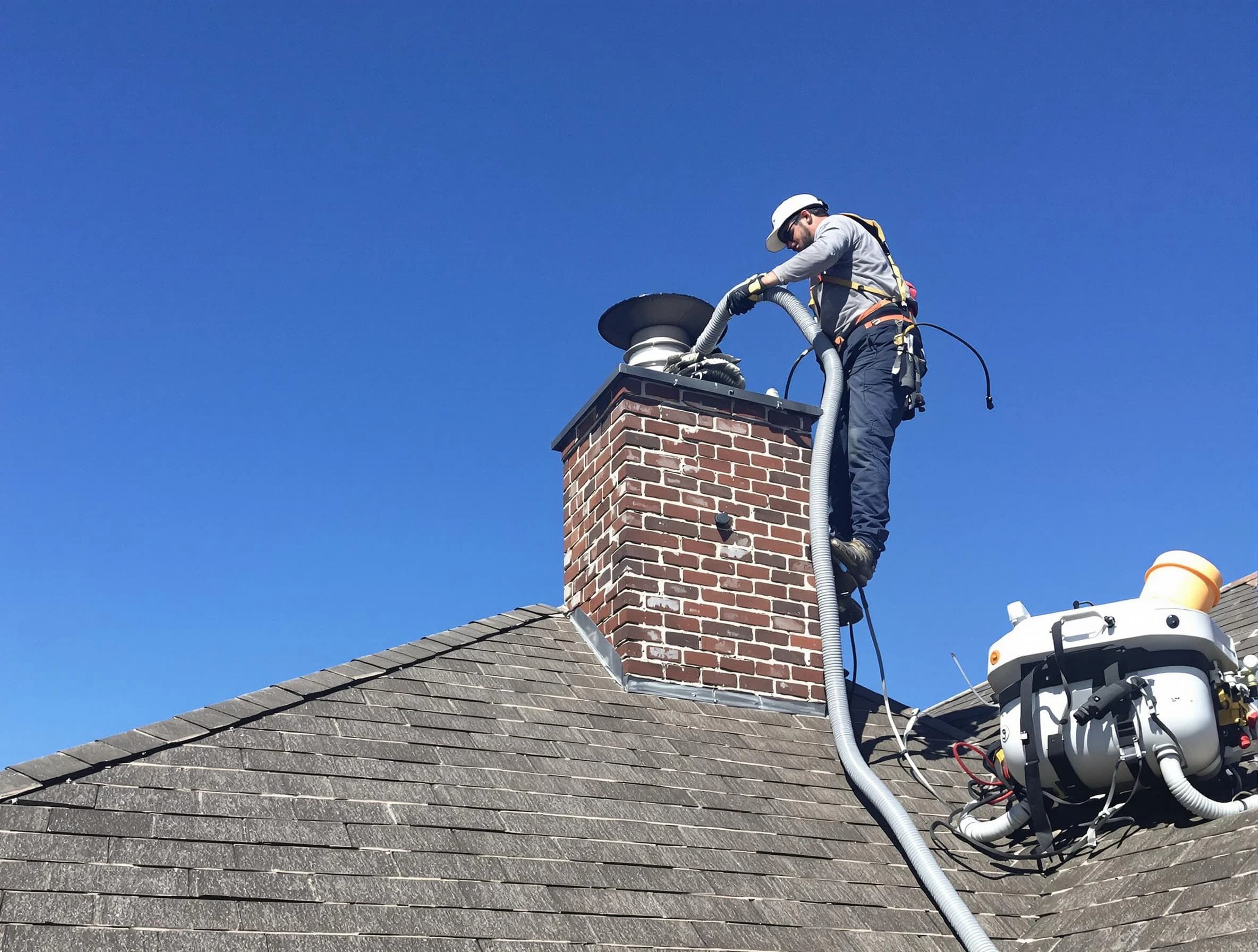 Dedicated Framingham Chimney Sweep team member cleaning a chimney in Framingham, MA