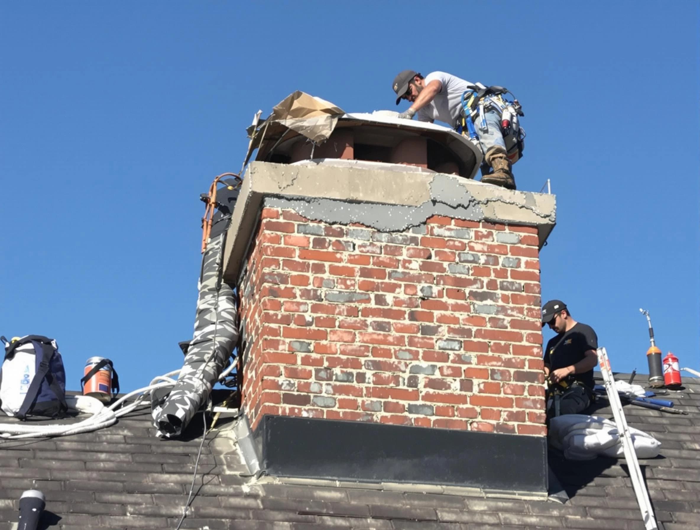 Framingham Chimney Sweep installing a custom chimney crown in Framingham, MA