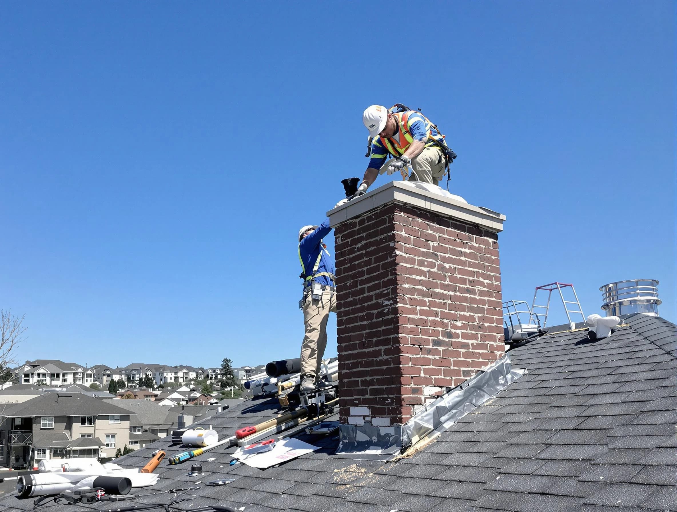 Framingham Chimney Sweep repairing a chimney crown in Framingham, MA