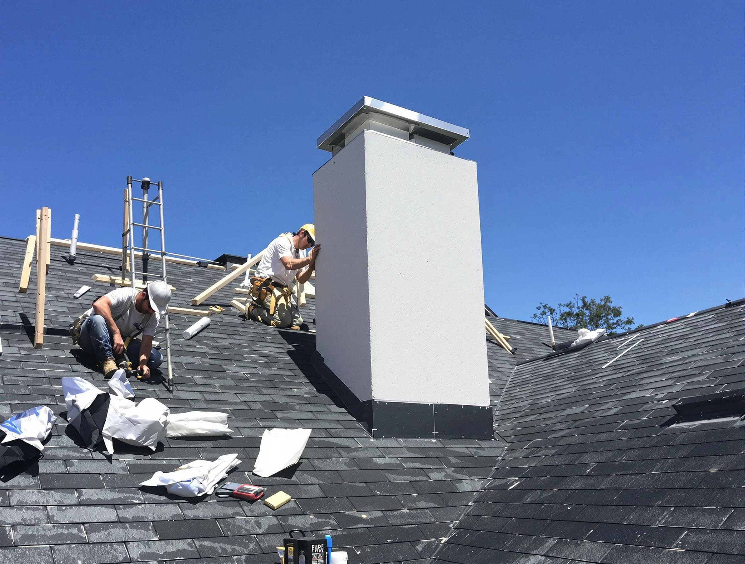 Framingham Chimney Sweep crew installing a new chimney in Framingham, MA