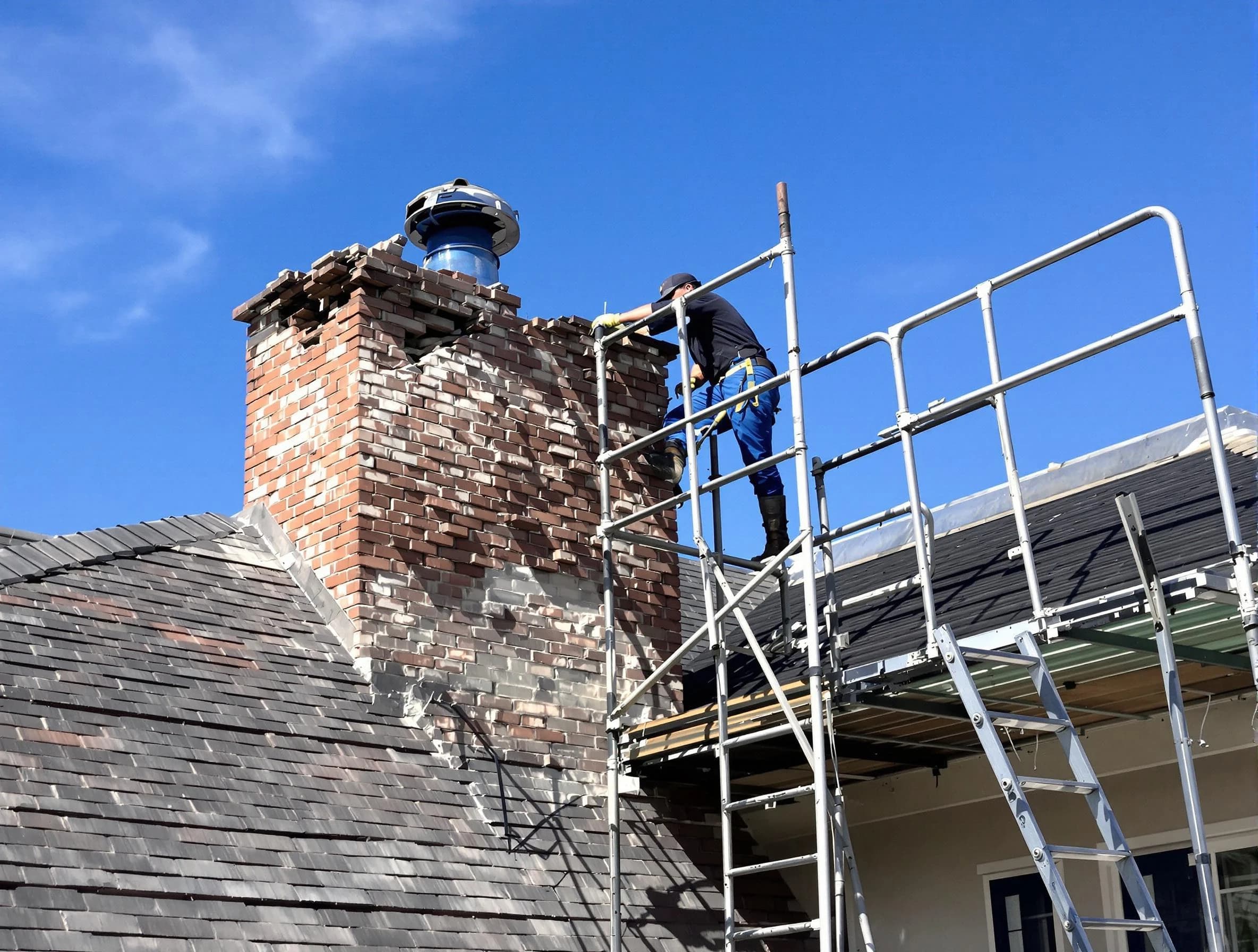Rebuilding a chimney structure by Framingham Chimney Sweep in Framingham, MA