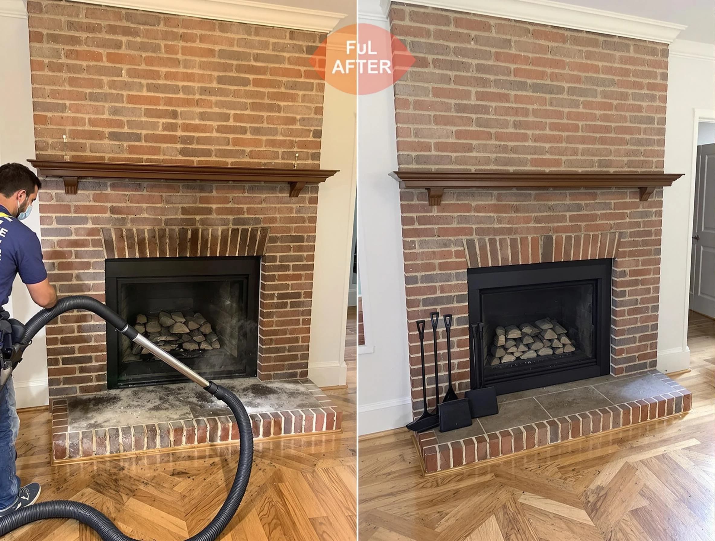 Framingham Chimney Sweep carefully sanitizing a fireplace in Framingham, MA