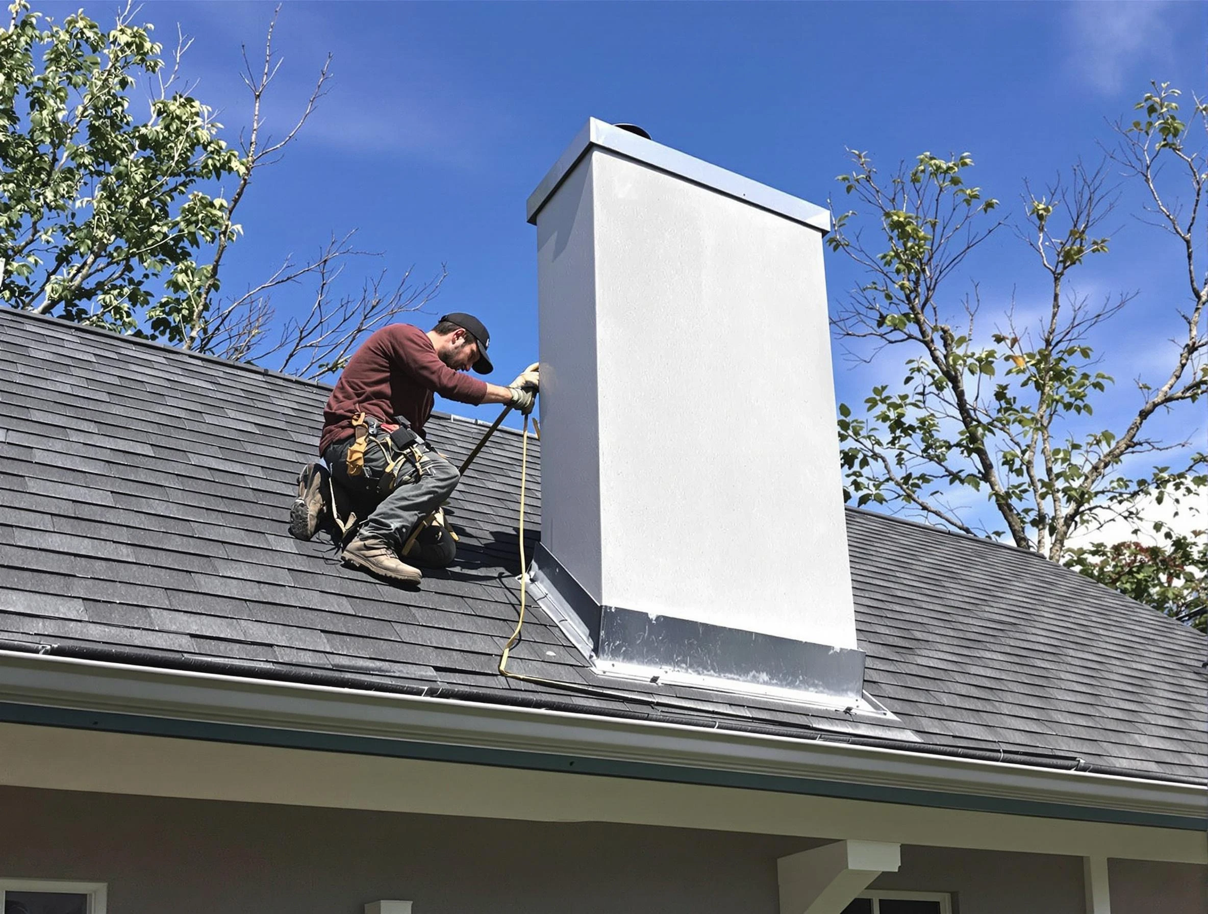 Framingham Chimney Sweep team member finishing chimney construction in Framingham, MA
