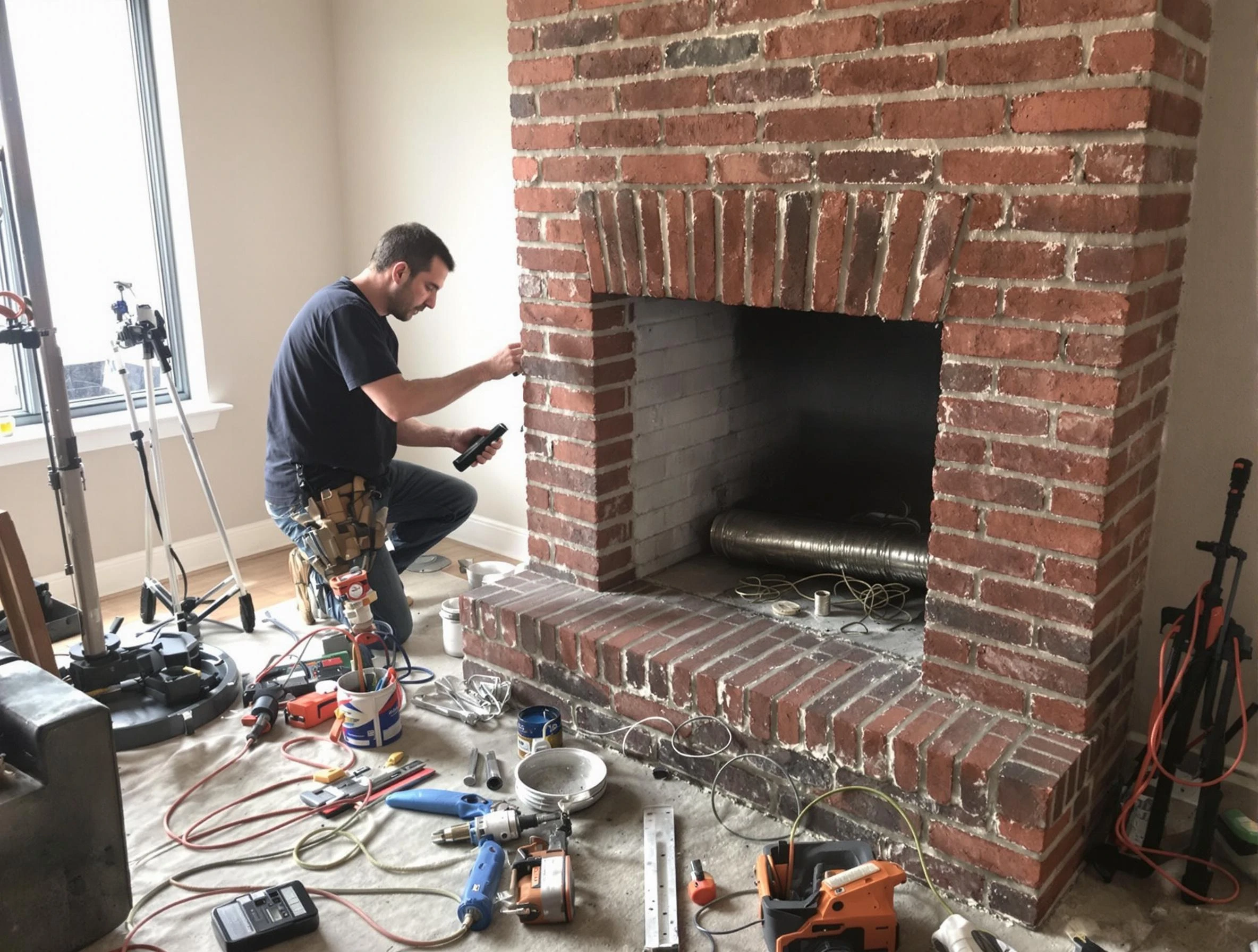 Framingham Chimney Sweep specialist finalizing chimney liner service in Framingham, MA